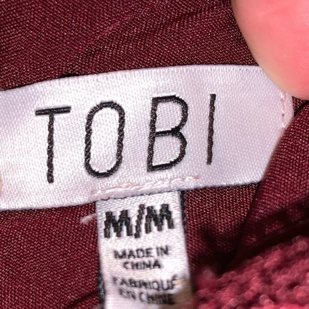 Tobi Lace Up Back Mini Dress Burgundy Cutout Lace Long Sleeve NWT Adjustable Fit - Picture 3 of 4